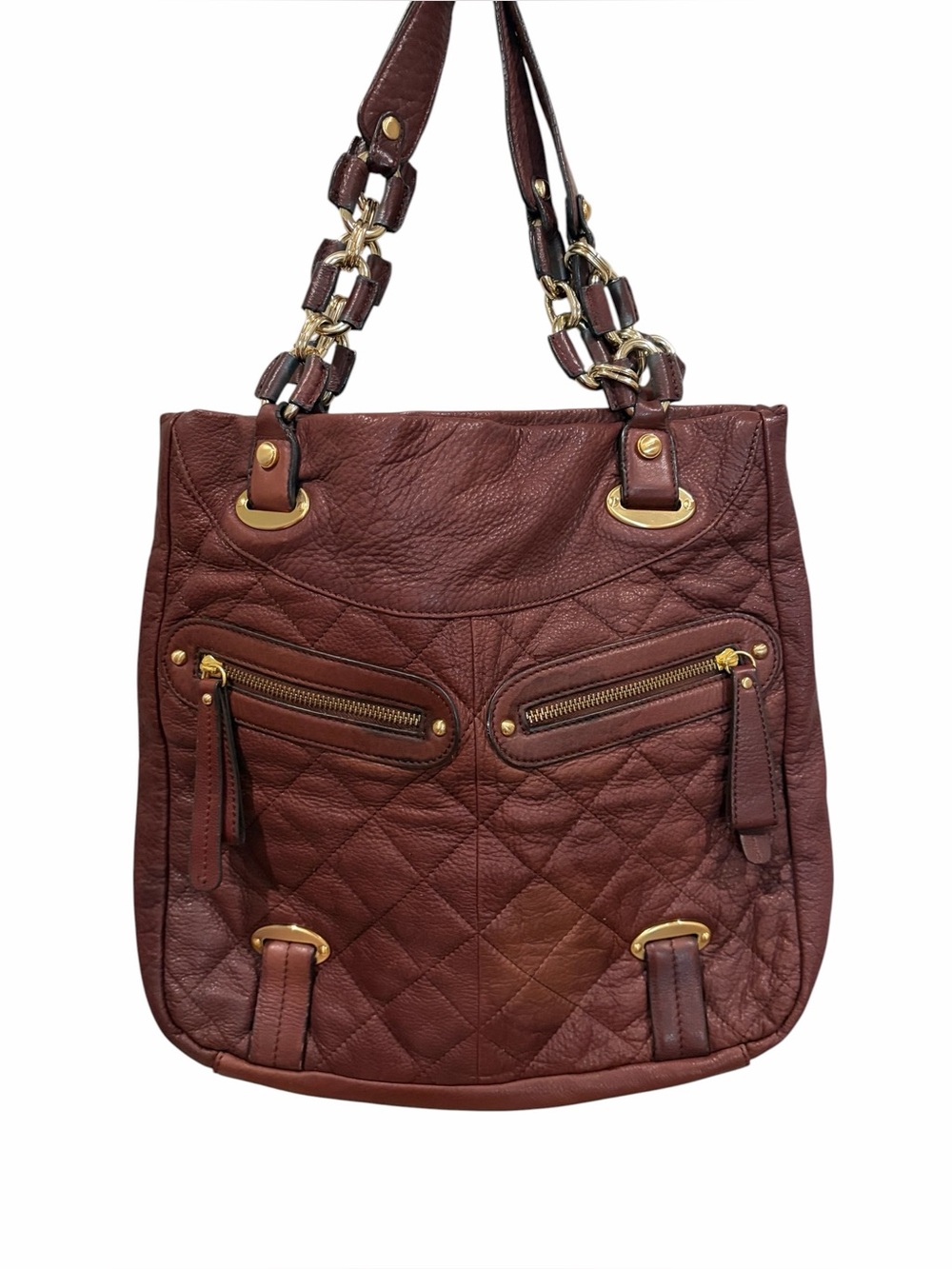 B Makowsky Quilted Leather Shoulder Bag in burgundy Brown